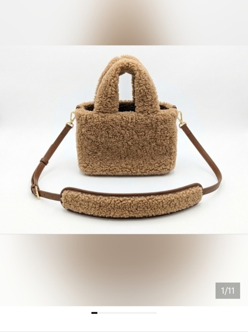 Laundry By Shelli Segal Tan Faux Shearling Mini Tote with Detachable Brown Strap